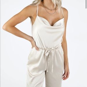 Kittenish Tay Champagne Satin Jumpsuit